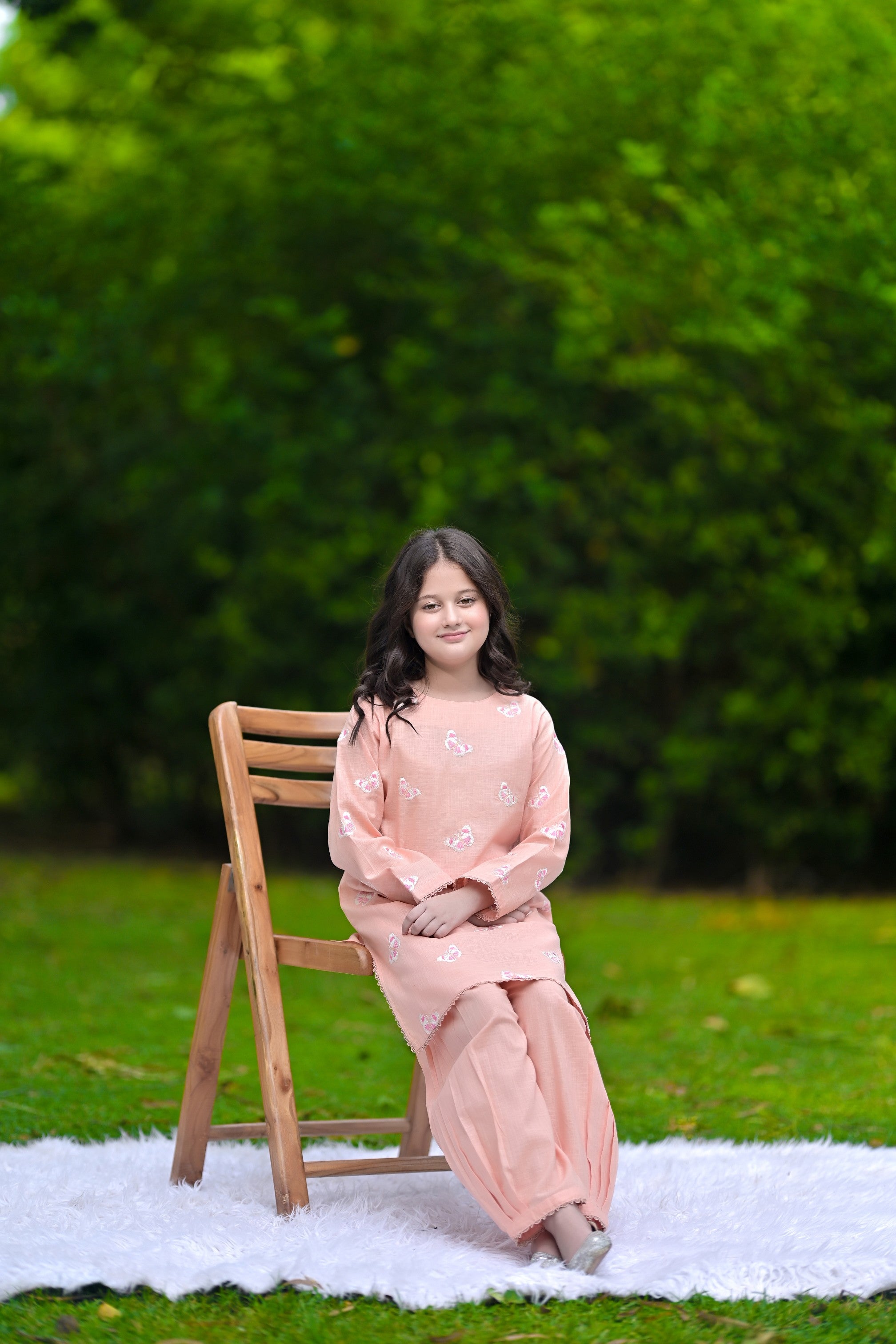 Butterfly Bliss Embroidered Khaddar 02 Piece – Peach (RTW)
