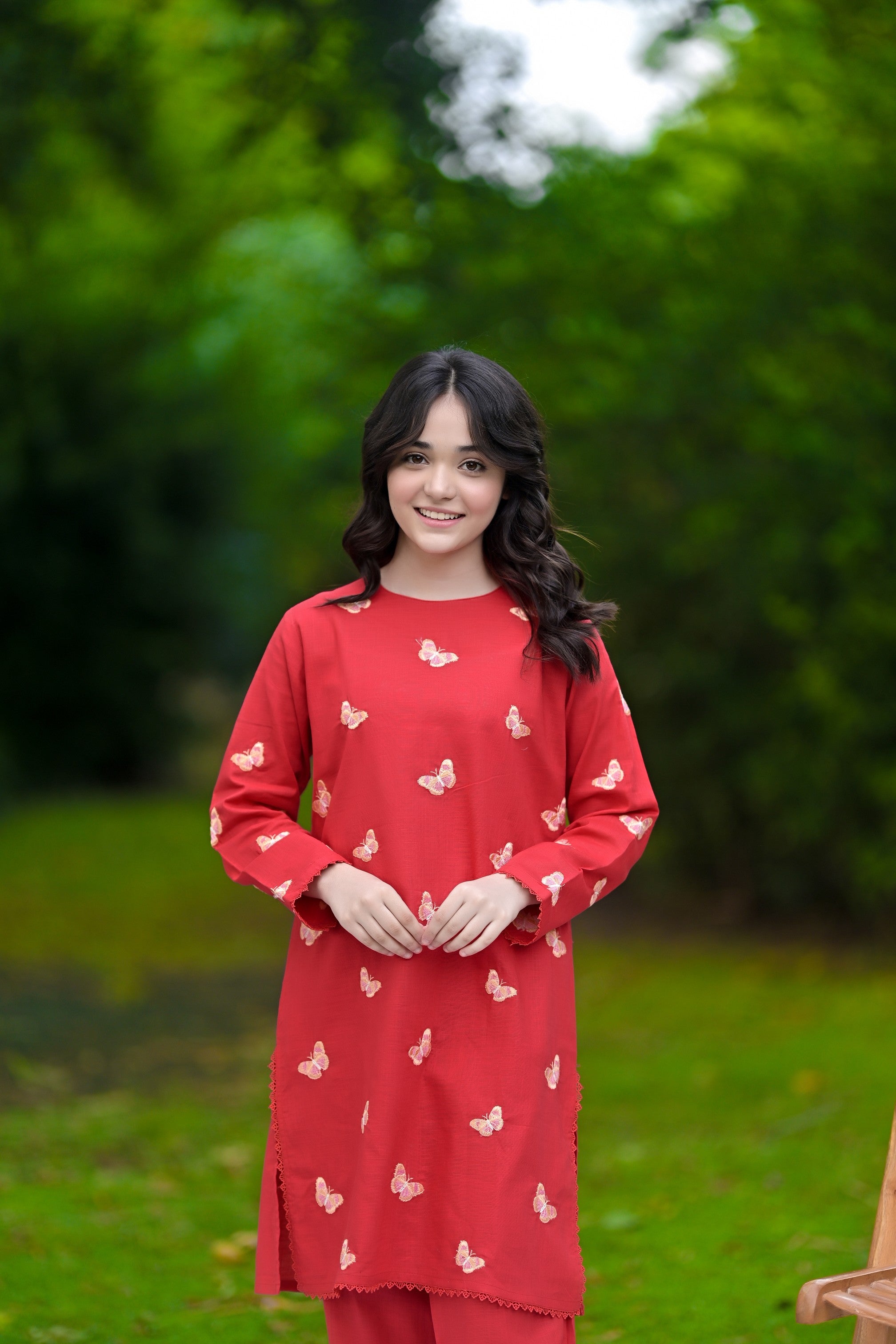 Butterfly Bloom Embroidered Khaddar 02 Piece – Crimson Red (RTW)