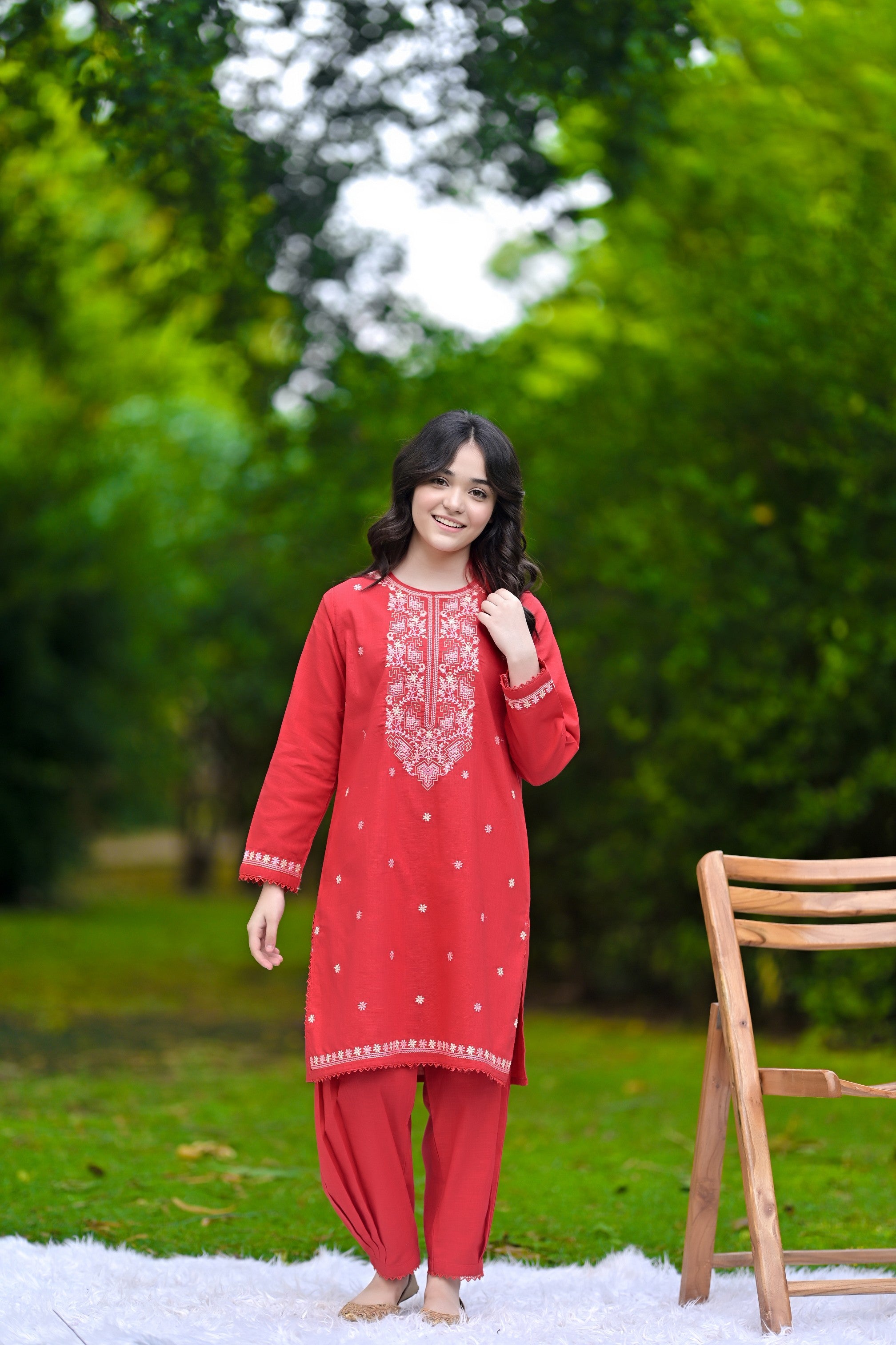 Ruby Radiance Embroidered Khaddar 02 Piece – Red (RTW)