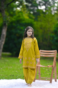 Golden Bloom Embroidered Khaddar 02 Piece – Mustard (RTW)