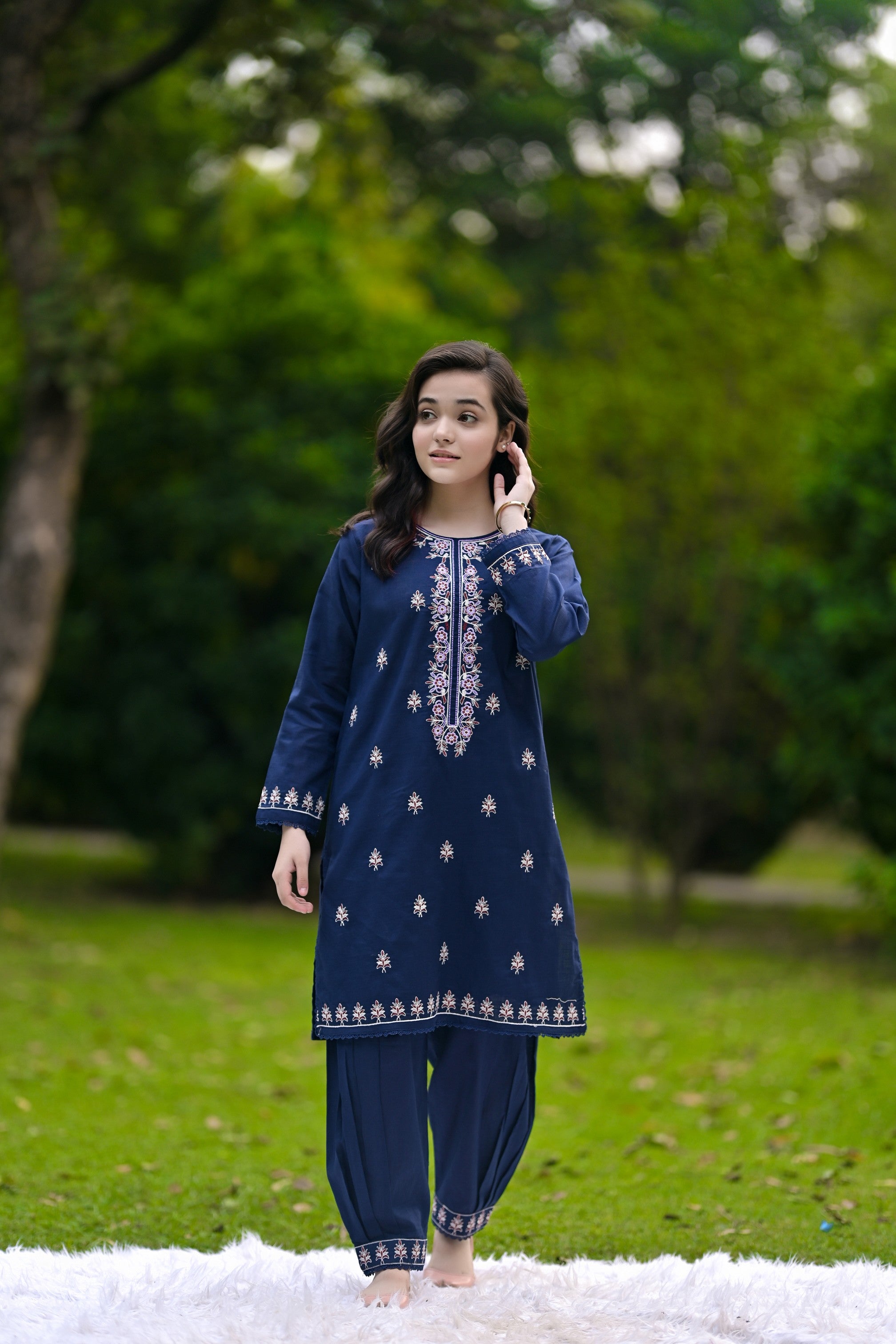 Azure Petals  Embroidered Khaddar 02 Piece – Navy Blue (RTW)