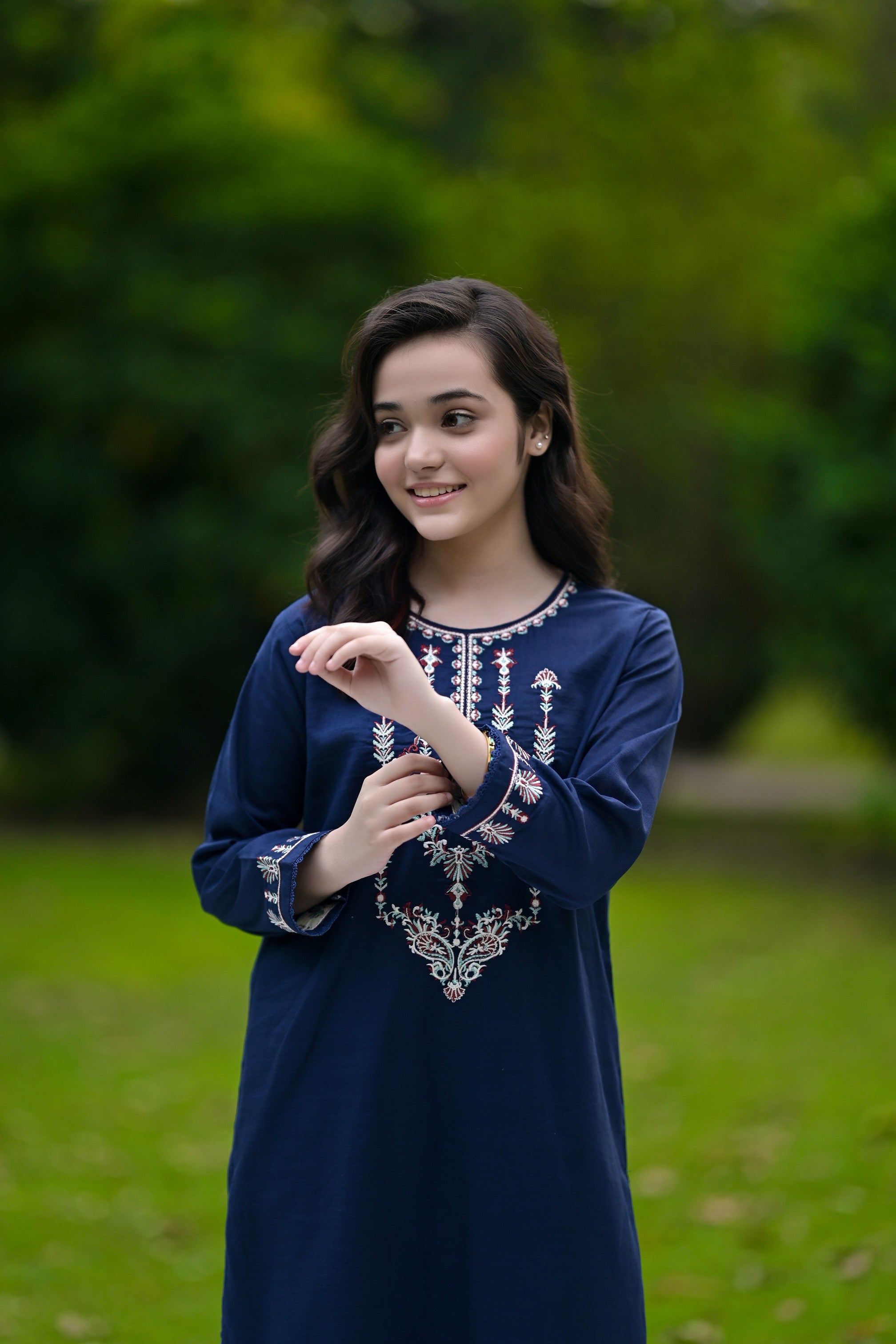 Twilight Elegance Embroidered Khaddar 02 Piece – Navy Blue (RTW)
