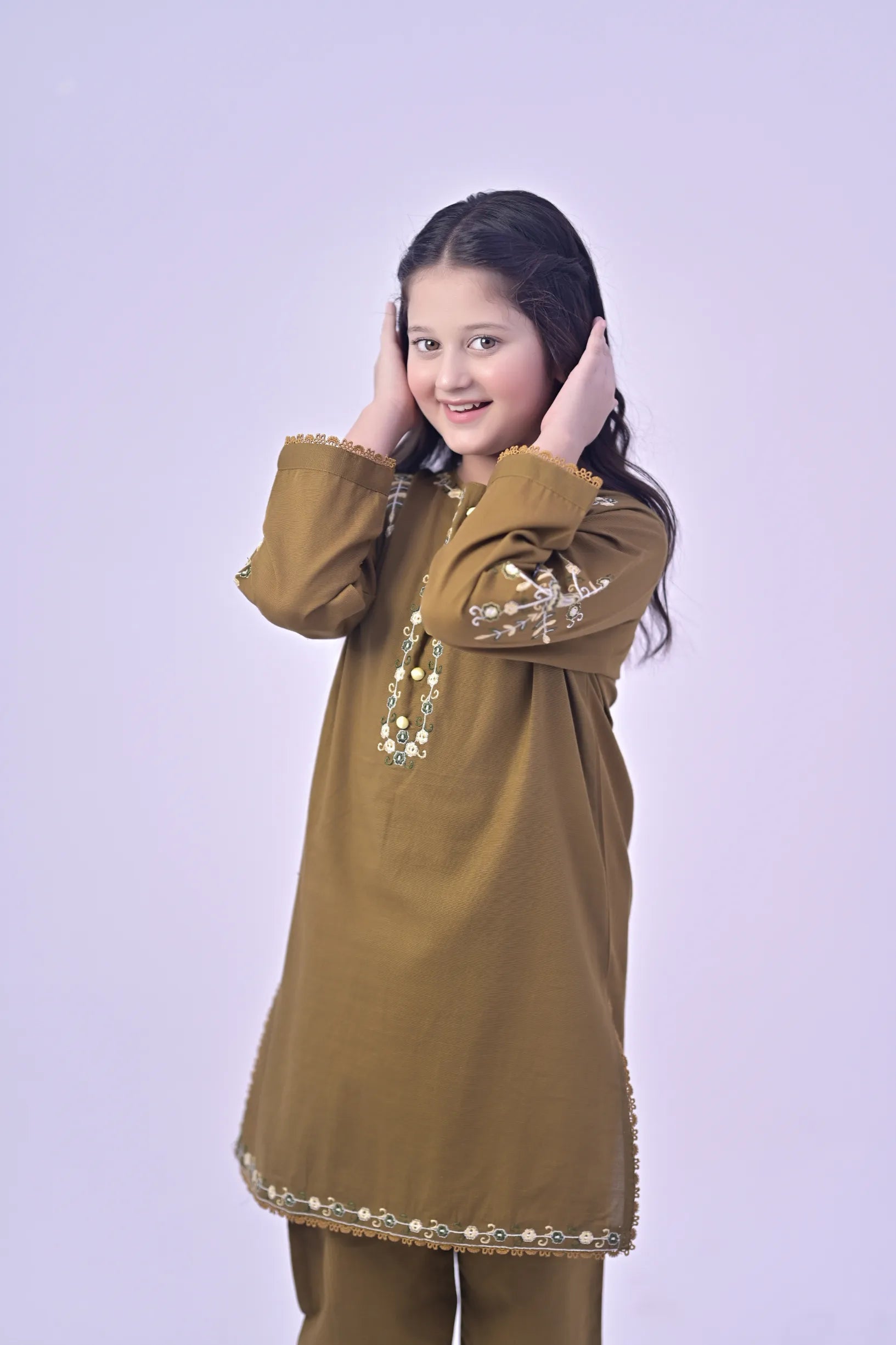 Ethnic Aura Embroidered  Khaddar 02 Piece – Brown (RTW)