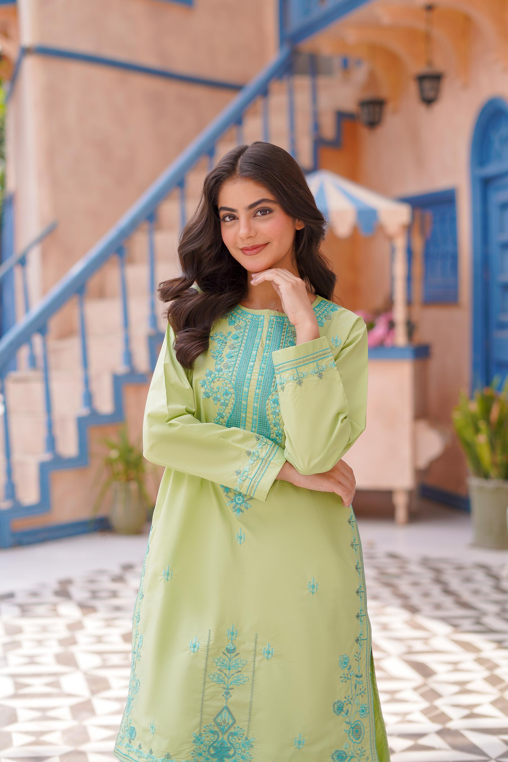 Meadow Charm Imported Lawn Embroidery 2Pc – Green (RTW)