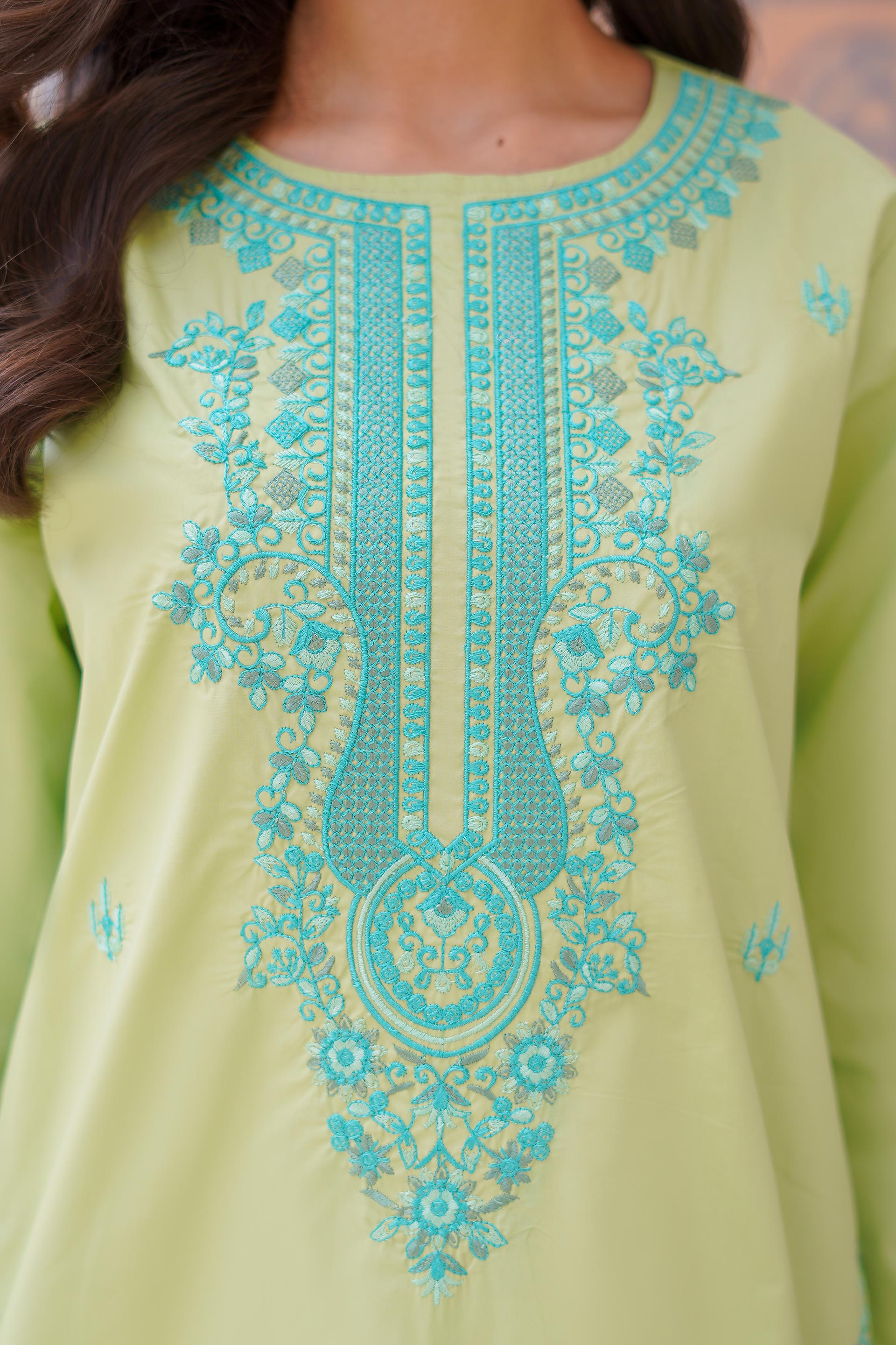 Meadow Charm Imported Lawn Embroidery 2Pc – Green (RTW)
