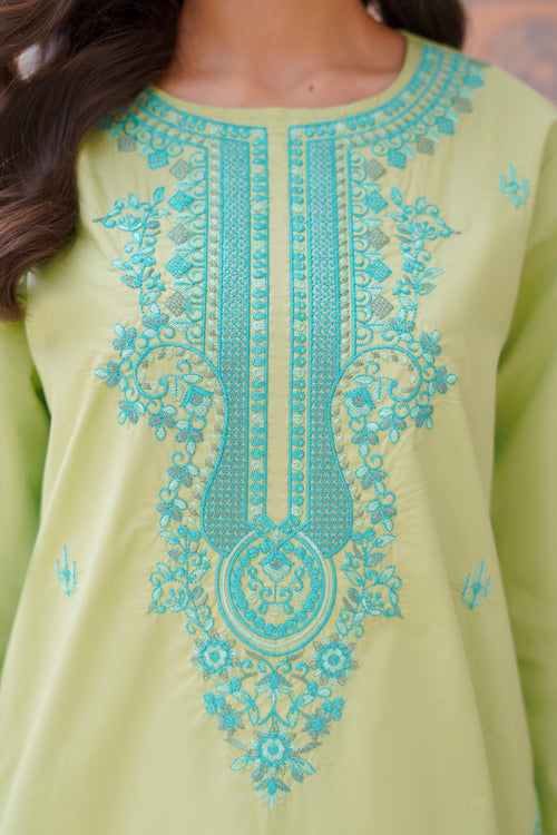 Meadow Charm Imported Lawn Embroidery 2Pc – Green (RTW)