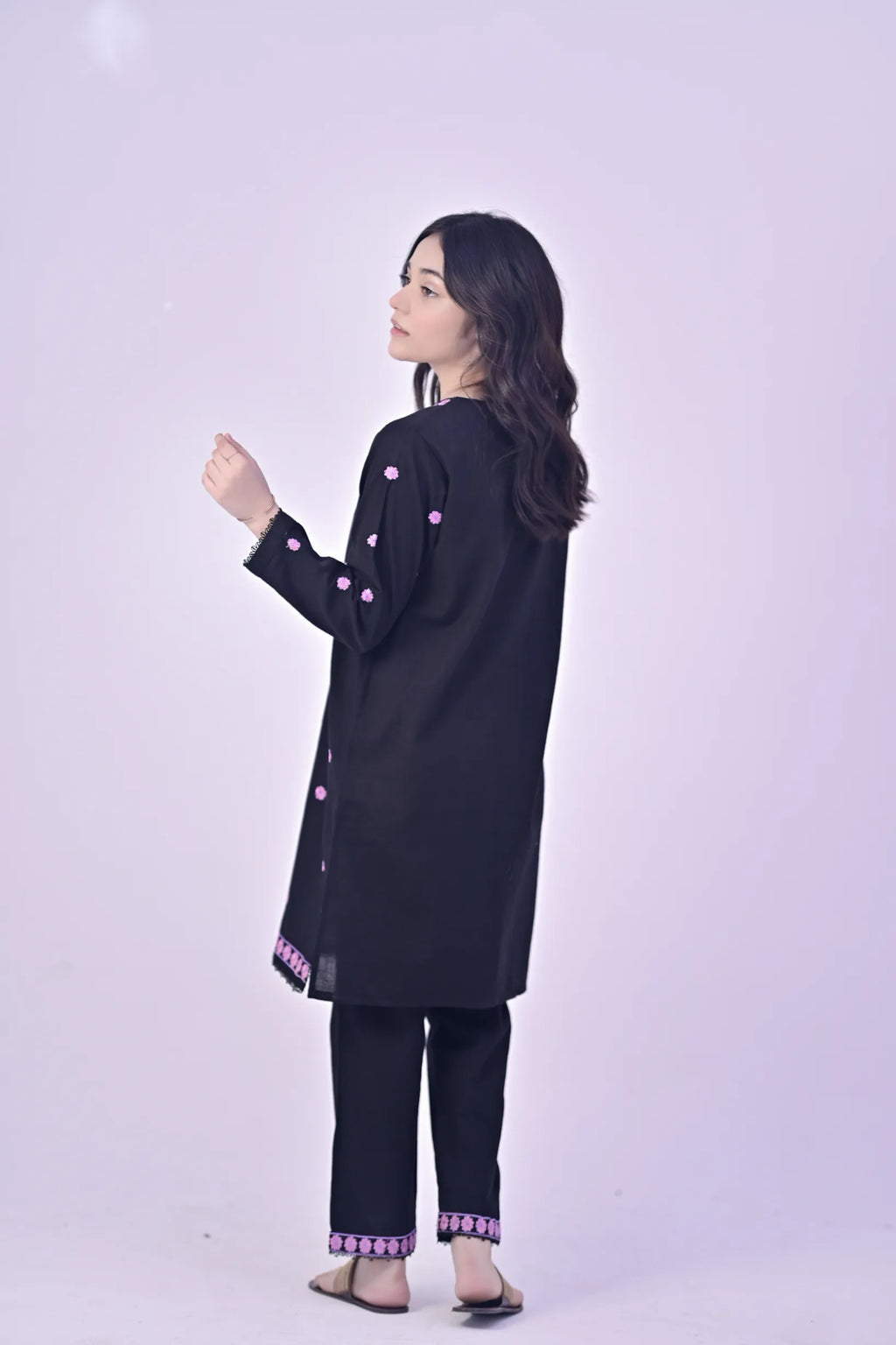 Midnight Bloom Embroidered Khaddar 02 Piece – Black (RTW)