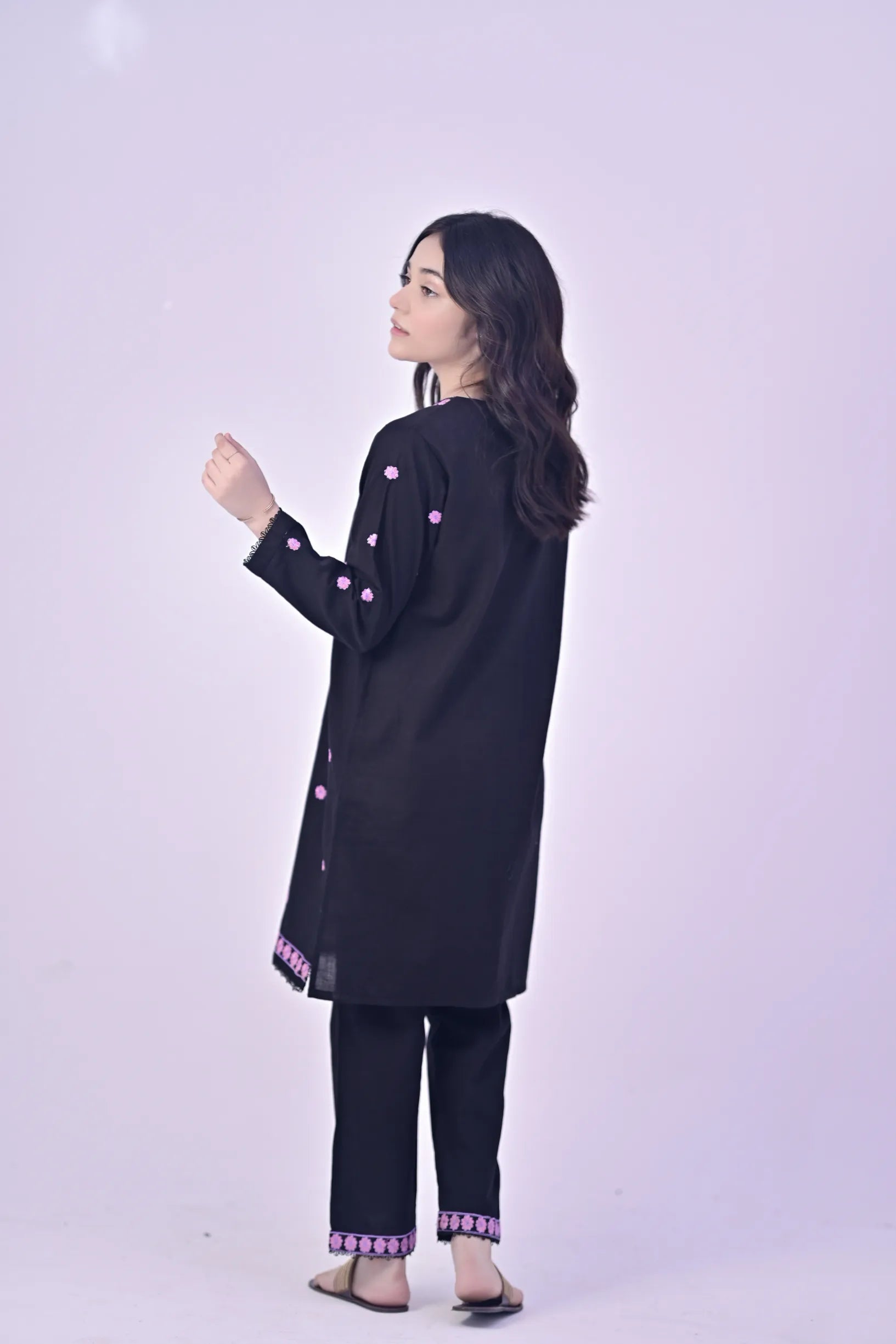 Midnight Bloom Embroidered Khaddar 02 Piece – Black (RTW)