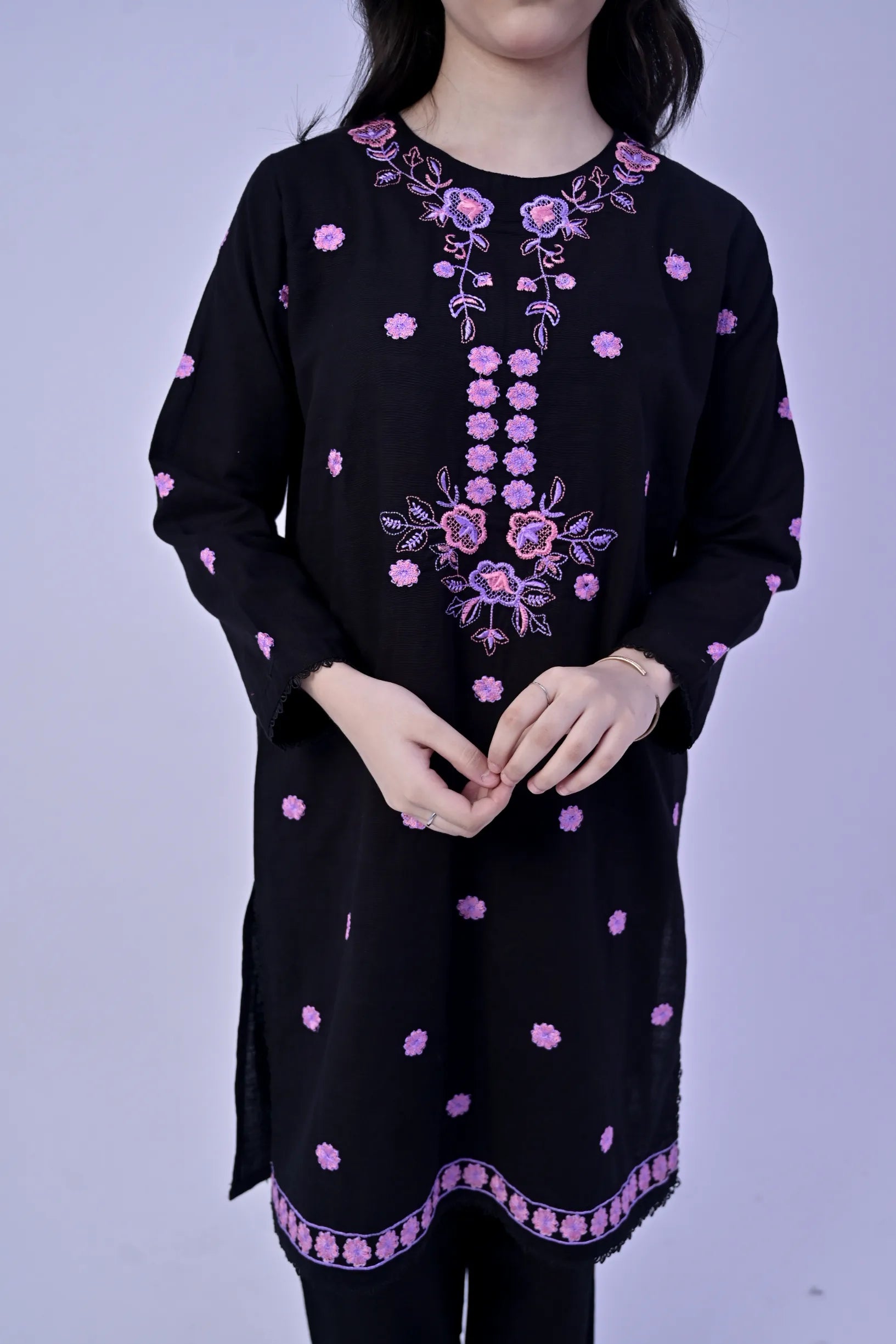 Midnight Bloom Embroidered Khaddar 02 Piece – Black (RTW)