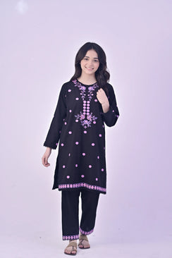 Midnight Bloom Embroidered Khaddar 02 Piece – Black (RTW)