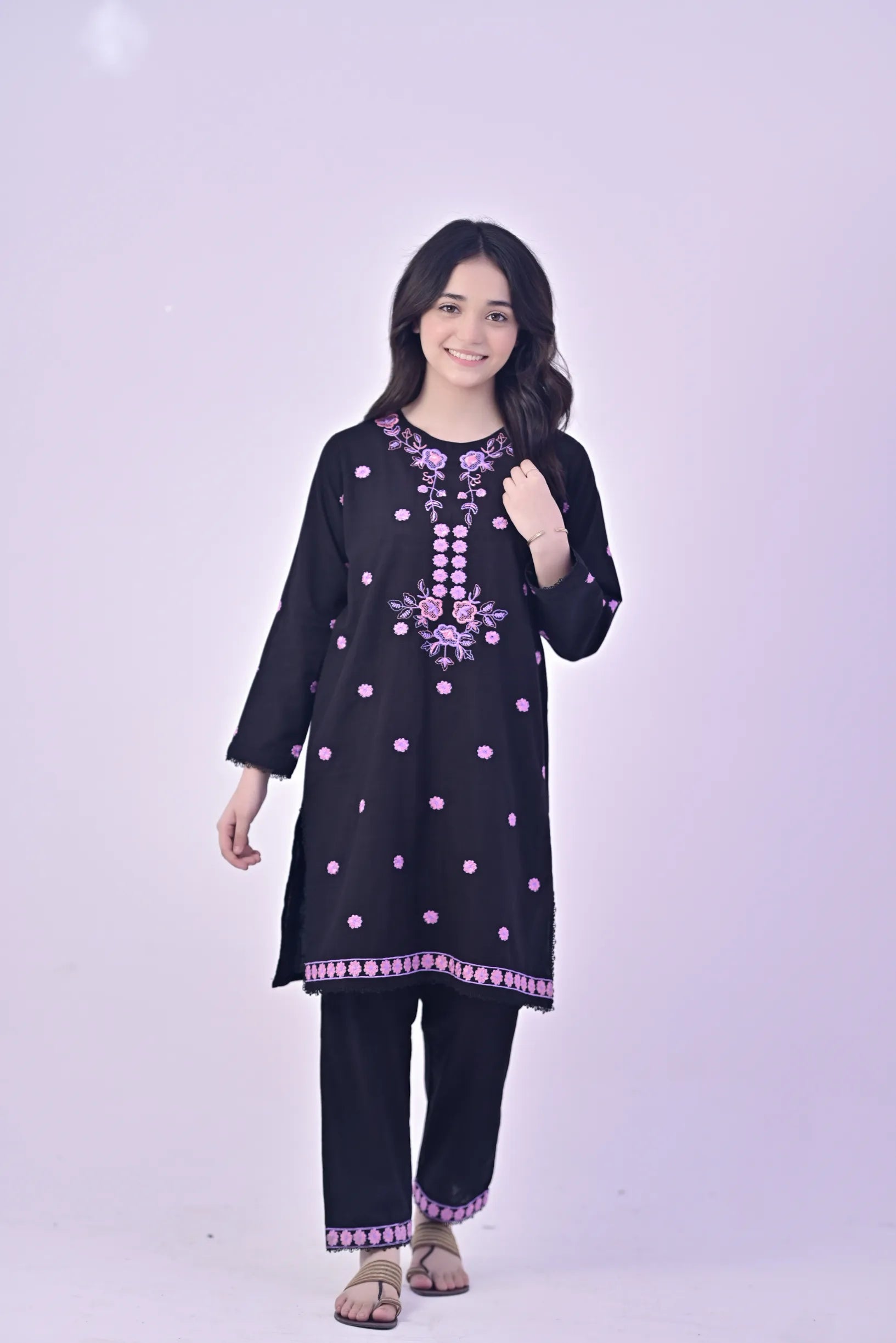 Midnight Bloom Embroidered Khaddar 02 Piece – Black (RTW)