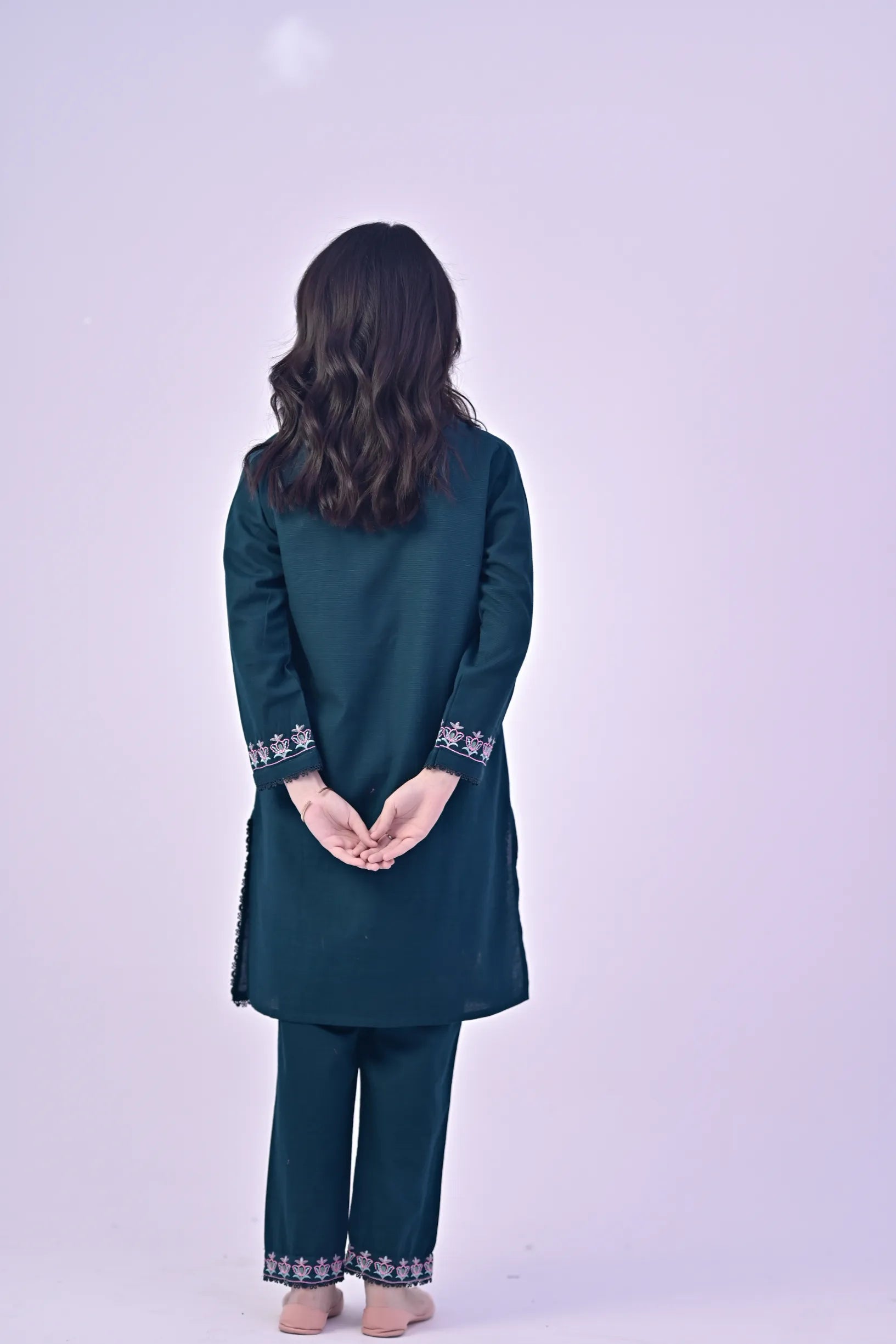 Peacock Reverie Embroidered Khaddar 02 Piece – Dark Green (RTW)