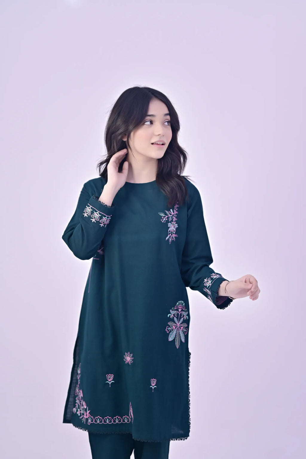 Peacock Reverie Embroidered Khaddar 02 Piece – Dark Green (RTW)