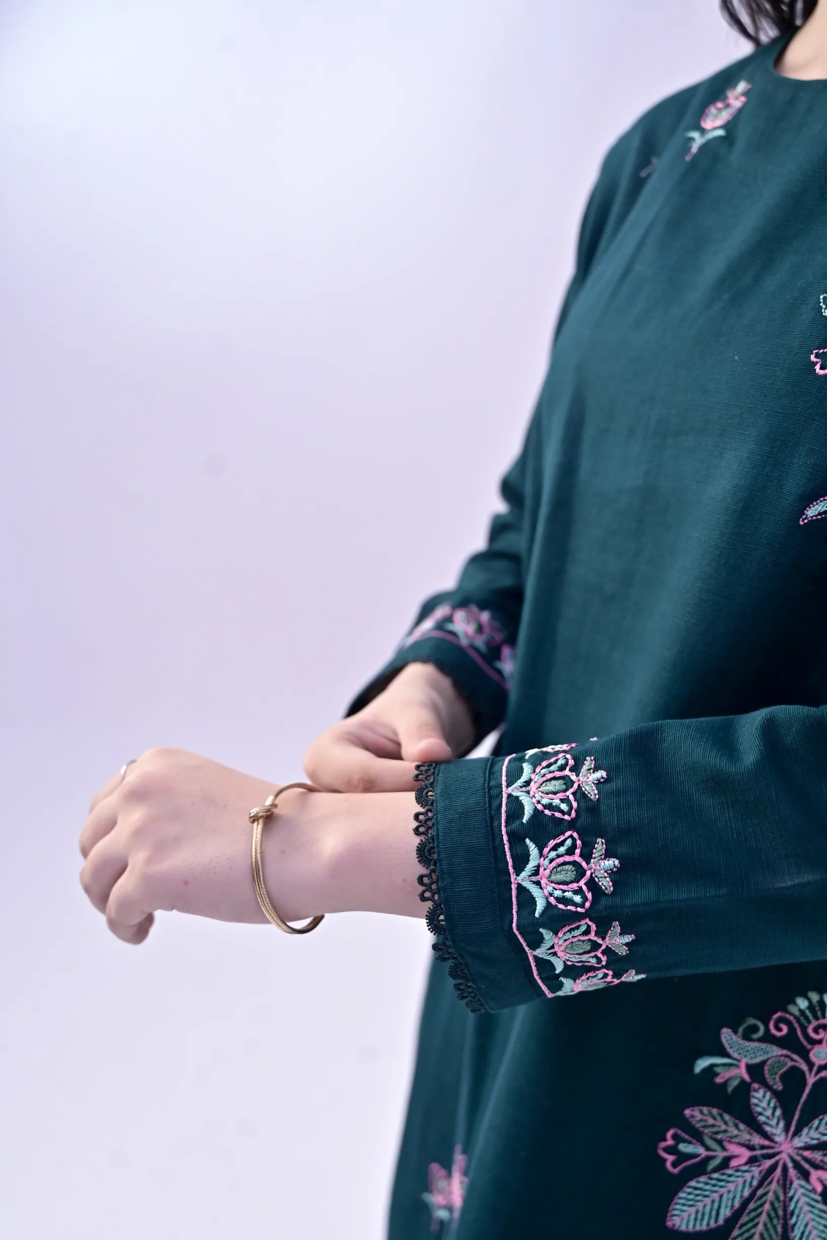 Peacock Reverie Embroidered Khaddar 02 Piece – Dark Green (RTW)