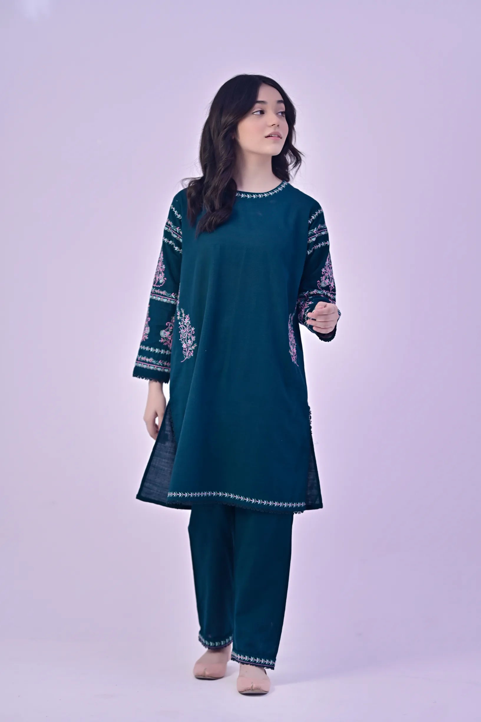 Heritage Glow Embroidered Khaddar 02 Piece – Teal Green (RTW)