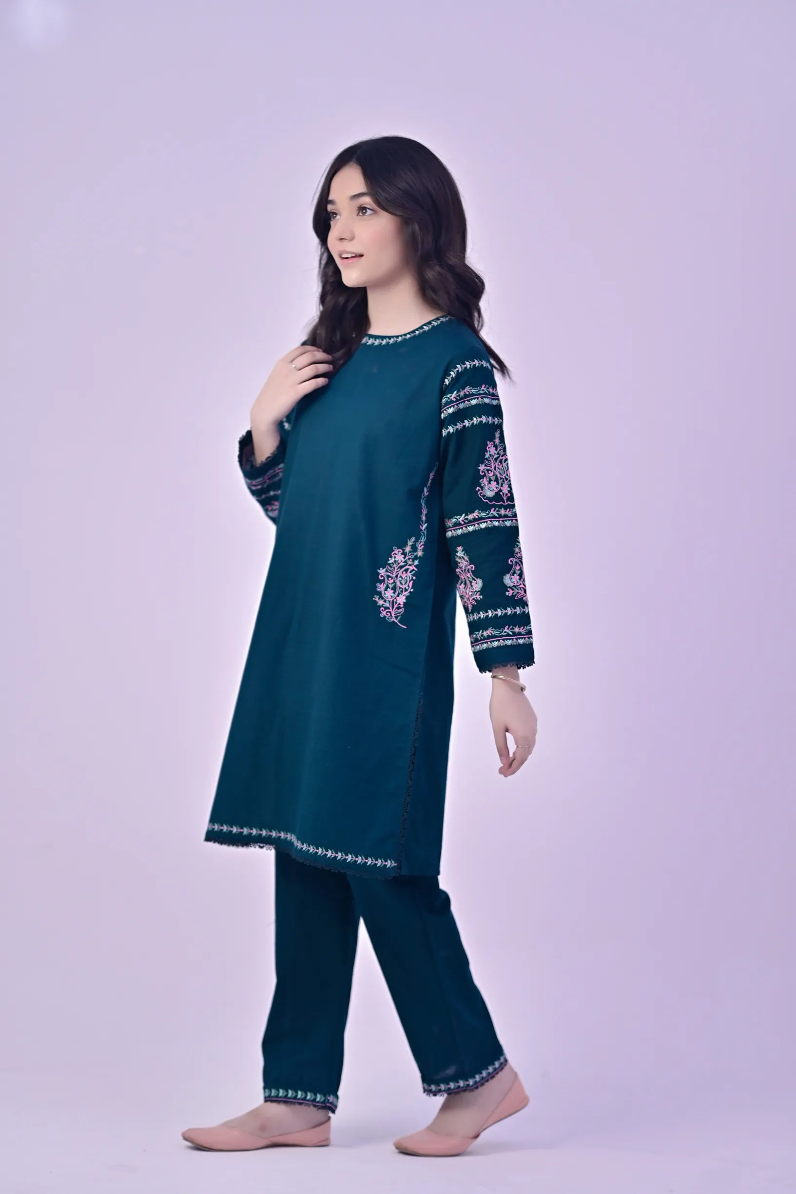 Heritage Glow Embroidered Khaddar 02 Piece – Teal Green (RTW)