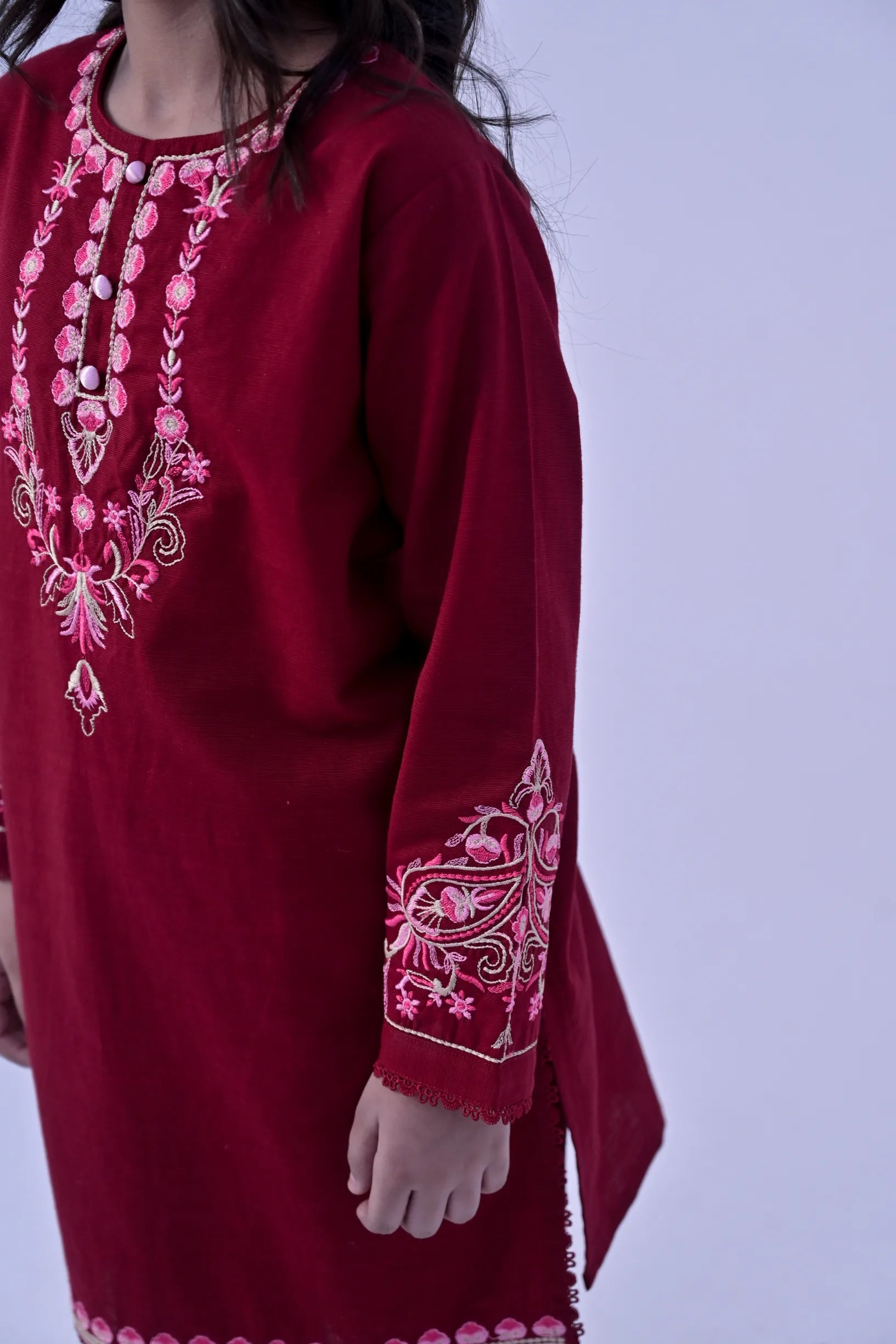 Ruby Charm Embroidered Khaddar 02 Piece – Red (RTW)