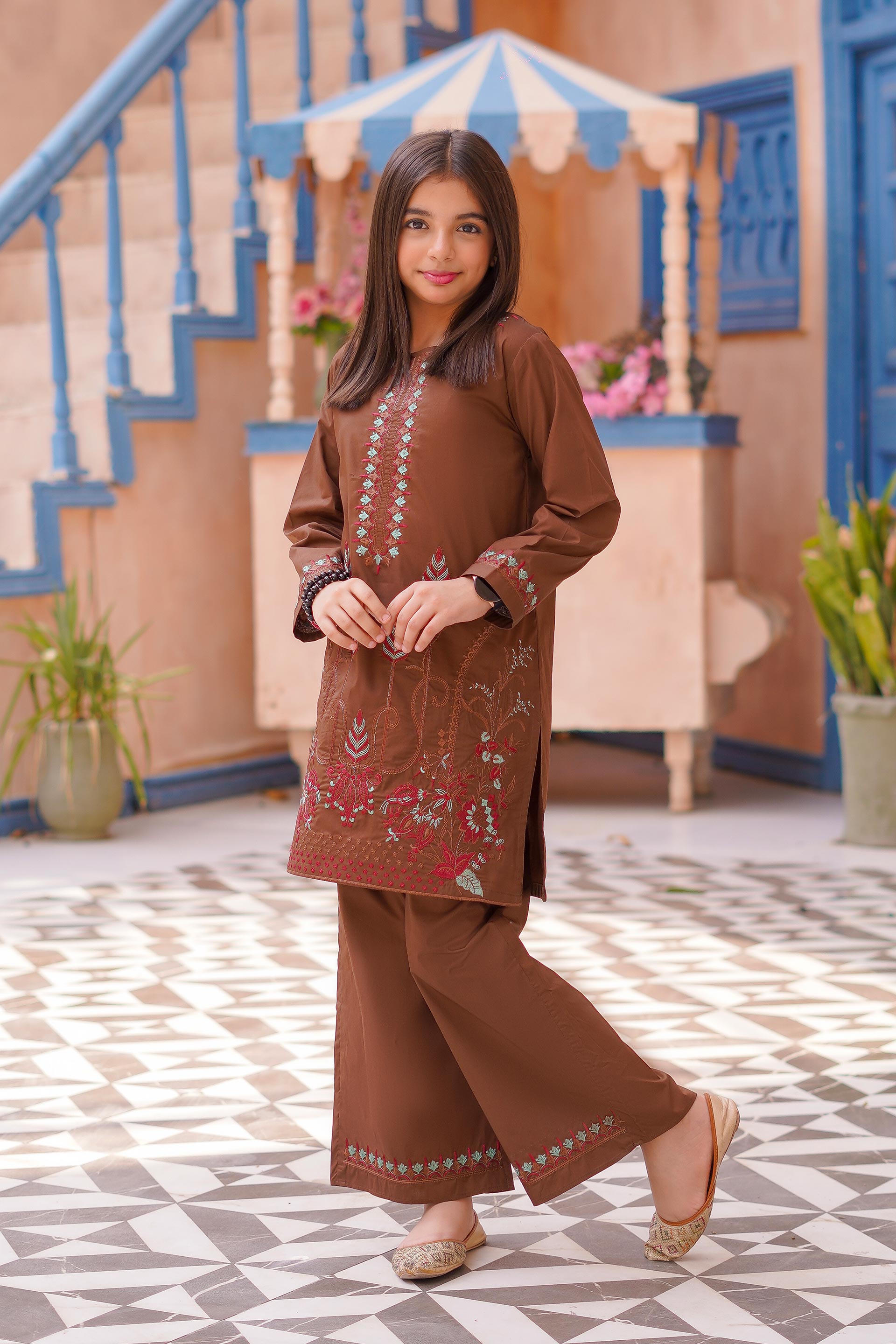 Rust Aura Lawn Embroidered 2Pc – Brown (RTW)