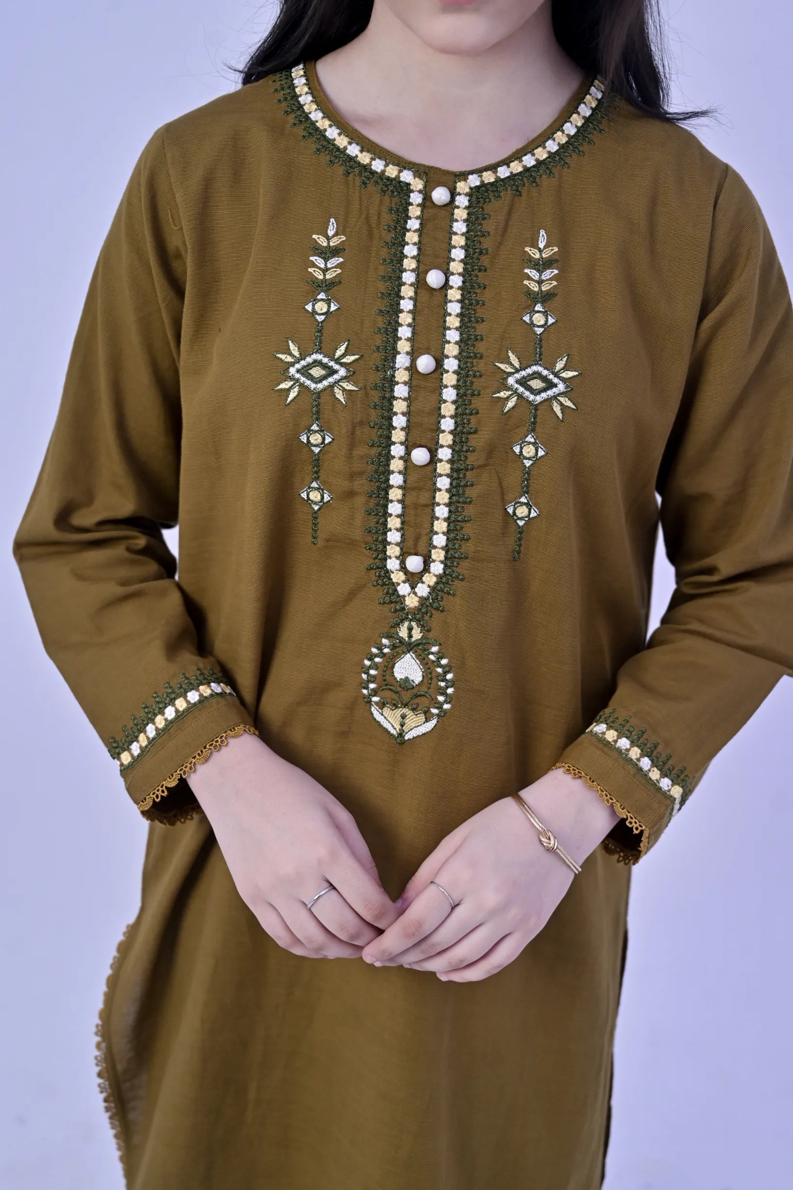 Rustic Bloom  Embroidered  Khaddar 02 Piece – Brown (RTW)