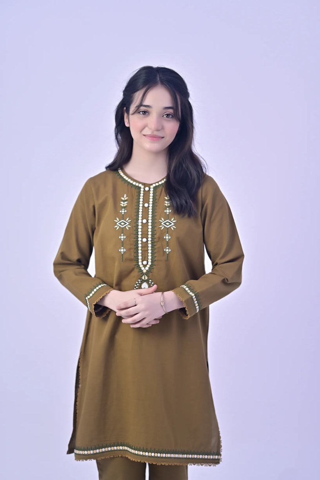 Rustic Bloom  Embroidered  Khaddar 02 Piece – Brown (RTW)