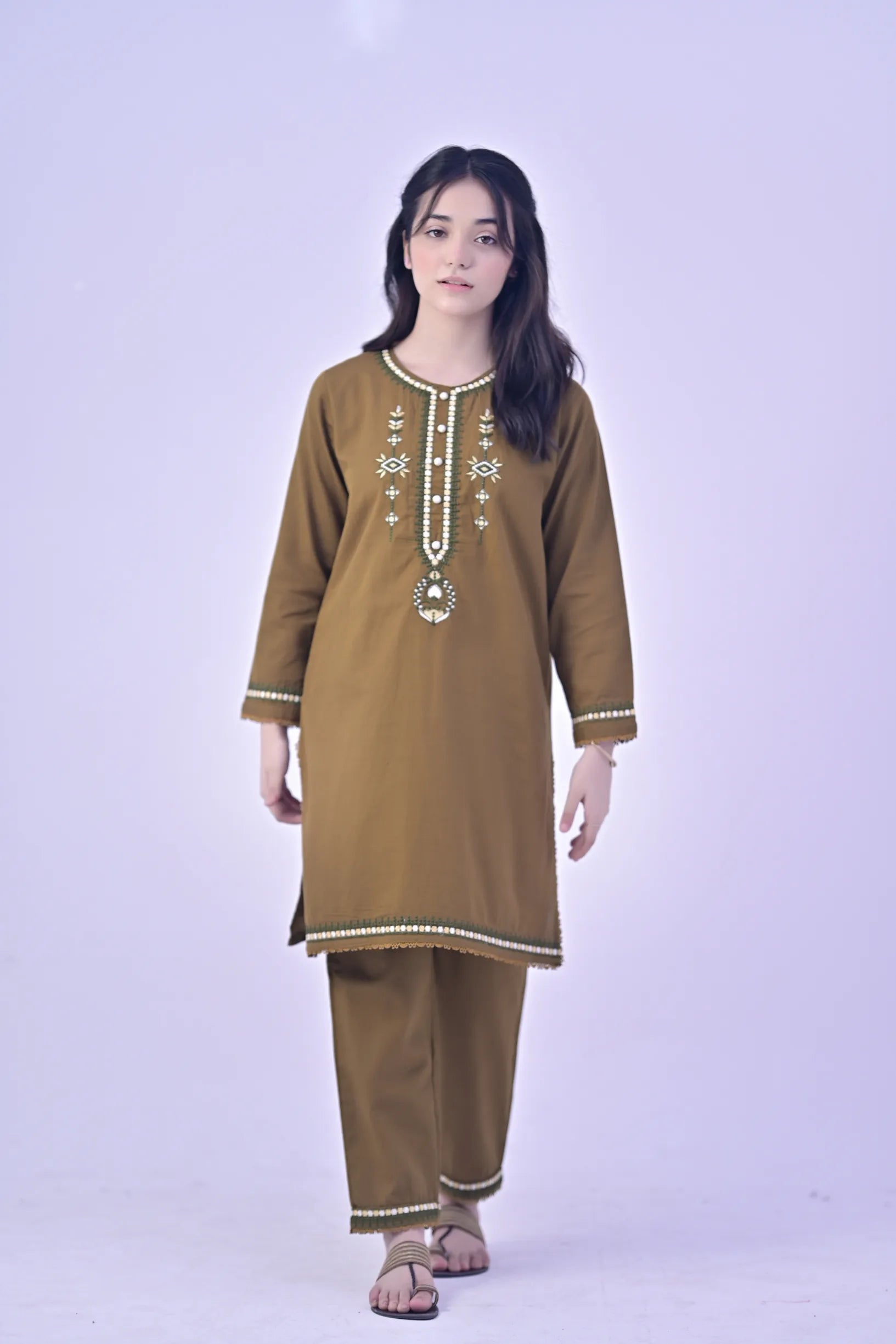 Rustic Bloom  Embroidered  Khaddar 02 Piece – Brown (RTW)