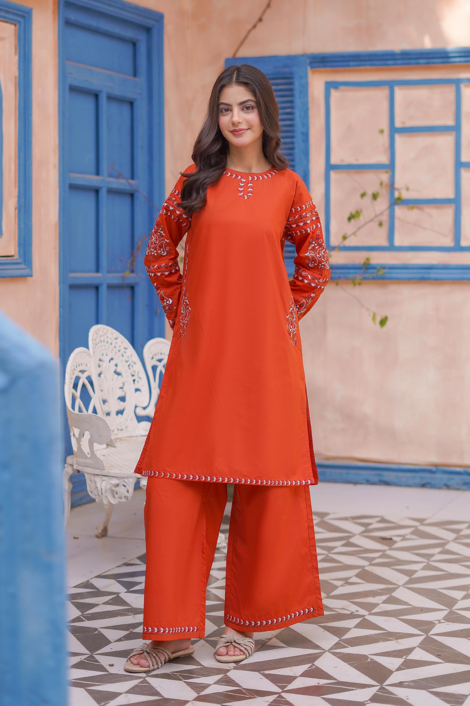 Saffron Shine Lawn Embroidered 2Pc – Golden Orange (RTW)