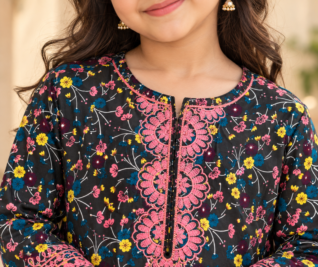 Premium Kotrai Winter 2Pc – Navy with Pink Embroidery