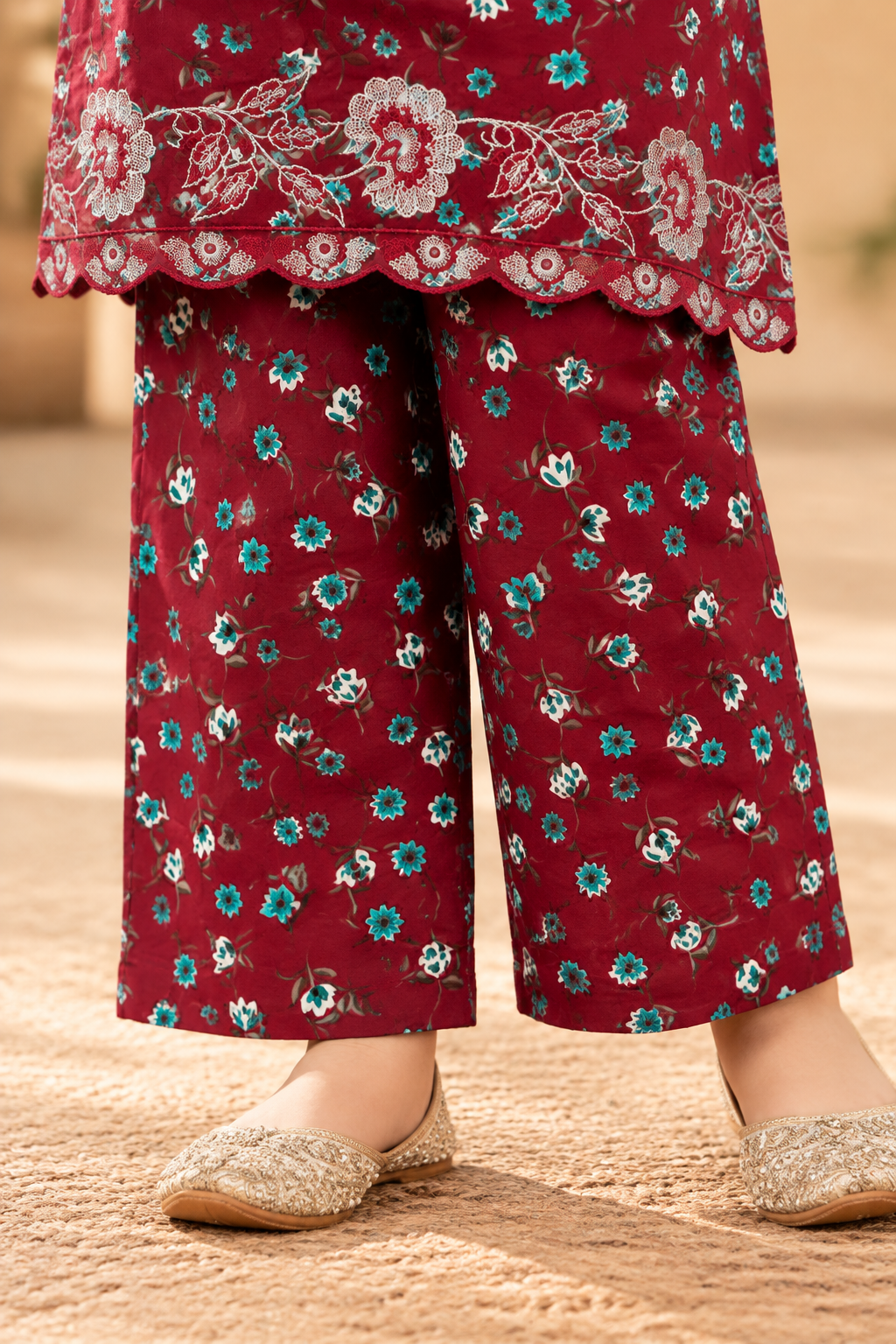 Ruby Blossom Kids Suit Printed Winter Imported Kotrai 2Pc |  Burgundy Bloom