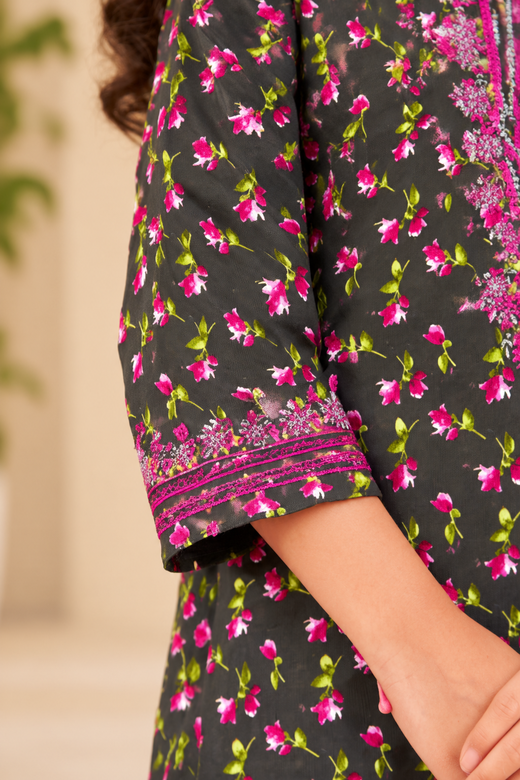 Charcoal Bloom Printed Kotrai Embroidered 2Pc Winter Suit
