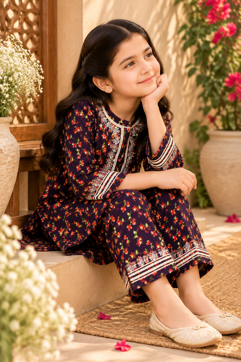 Premium Girls Winter Printed Kotrai Embroidered 2 Piece Suit