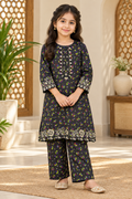 Noir Bloom Kids Suit Printed Winter Imported Kotrai with Embroidery 2Pc | Charcoal Black (RTW)