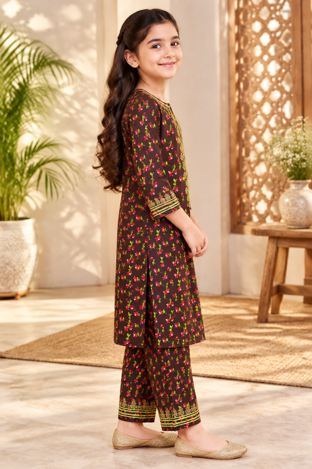 Heritage Floral Kotrai 2Pc – Brown Winter Outfit