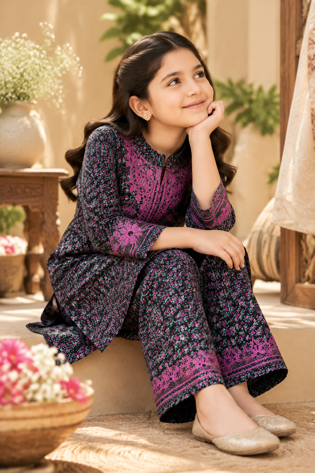 Premium Floral Kotrai 2Pc Winter Suit With Pink Embroidery