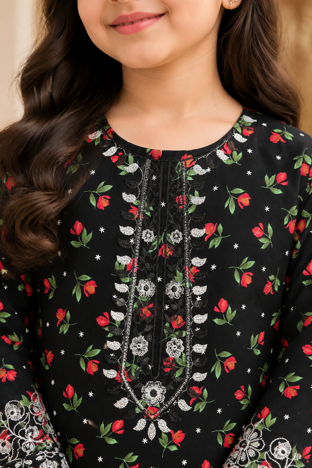 Black Bloom Printed Kotrai Embroidered 2Pc Winter Suit