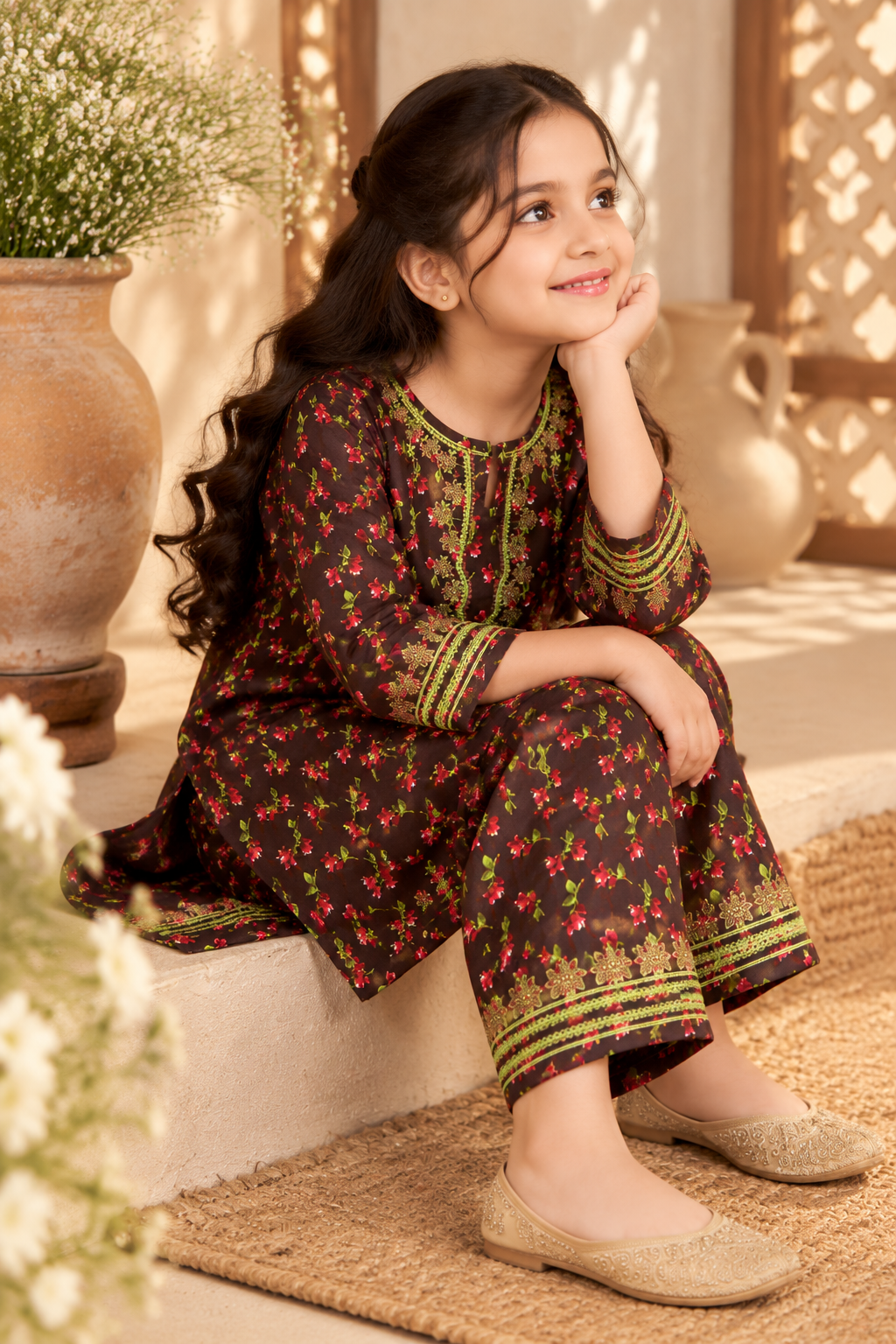 Heritage Floral Kotrai 2Pc – Brown Winter Outfit