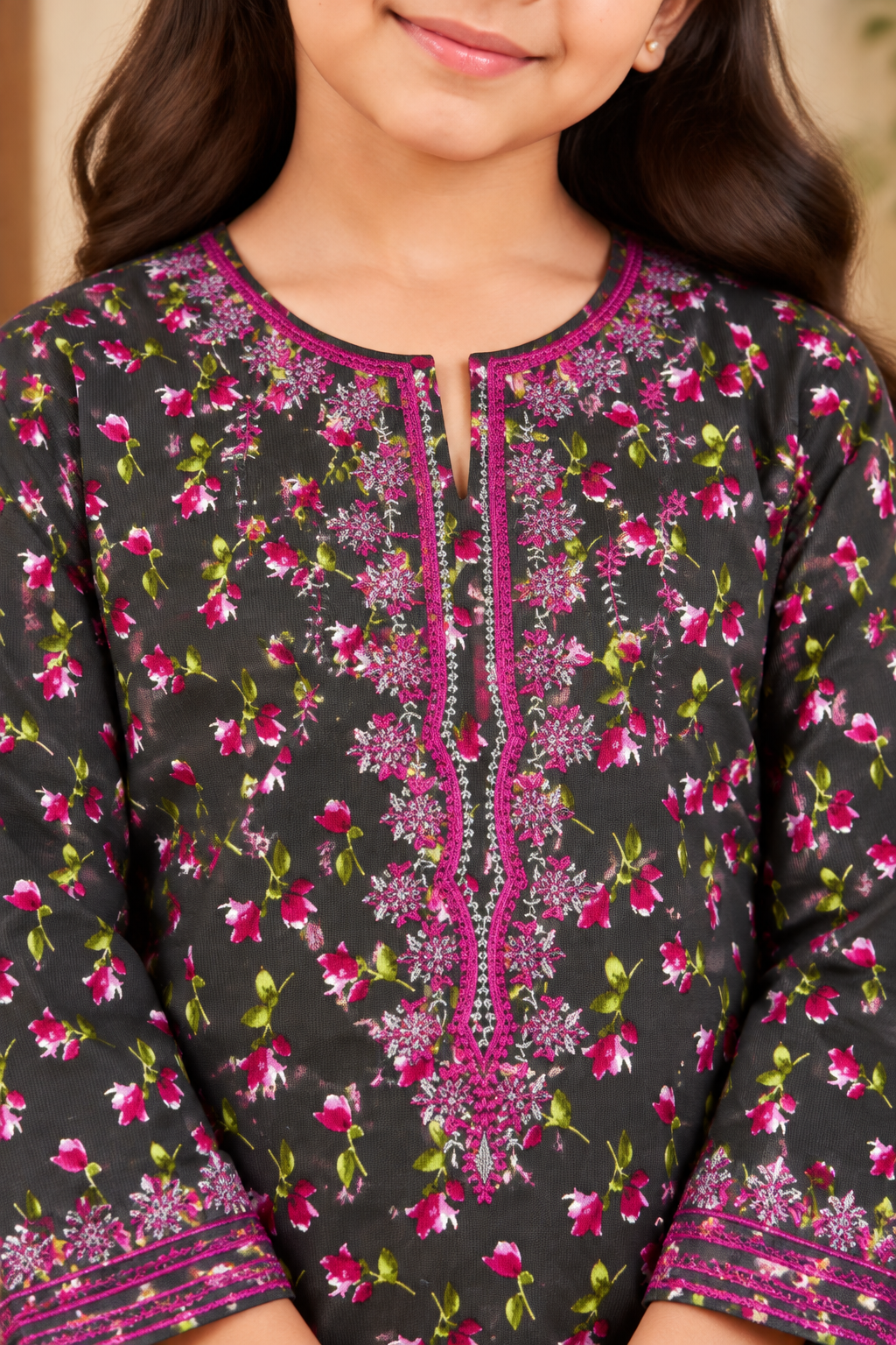 Charcoal Bloom Printed Kotrai Embroidered 2Pc Winter Suit