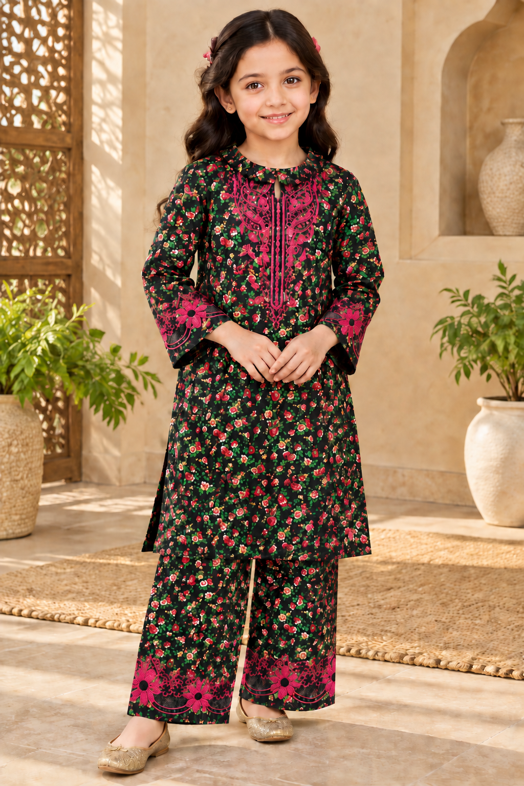 Forest Bloom Printed Kotrai Embroidered 2Pc Winter Suit