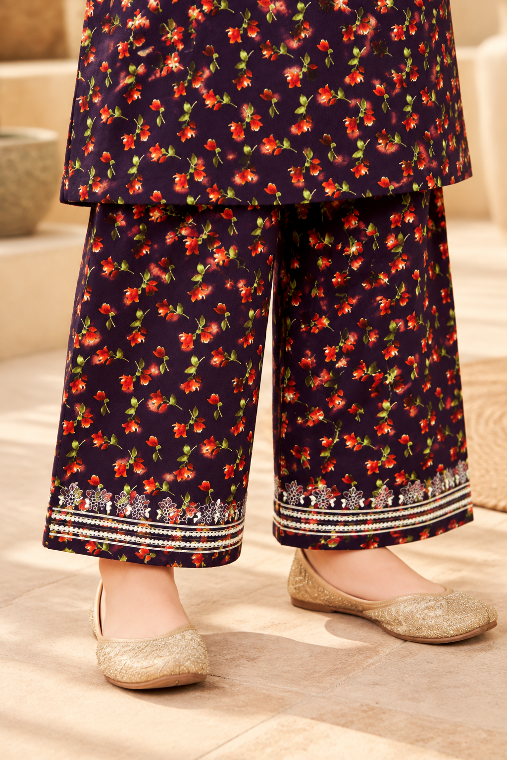 Stylish Winter Kotrai 2Pc – Navy Floral Embroidery