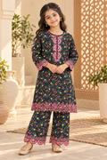 Premium Kotrai Winter 2Pc – Navy with Pink Embroidery