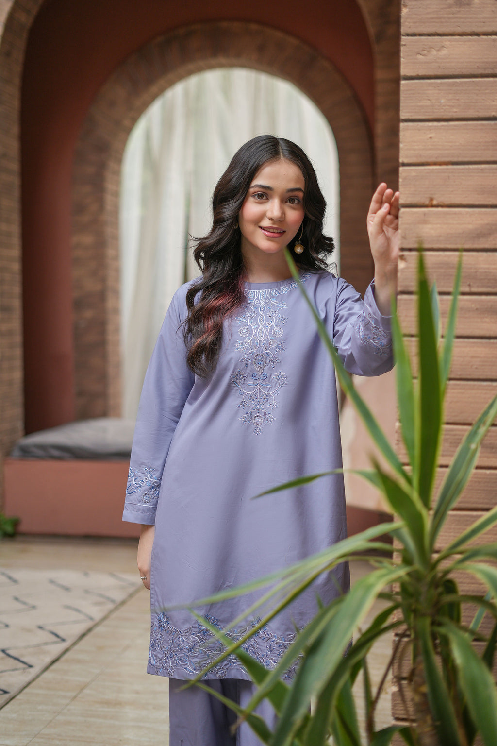 Celestra Premium Cotton Embroidered 2Pc – Lavender Grey (RTW)