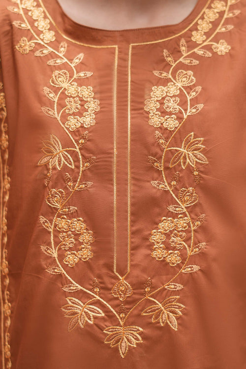Azmira Premium Cotton Embroidered 2Pc – Copper Brown (RTW)