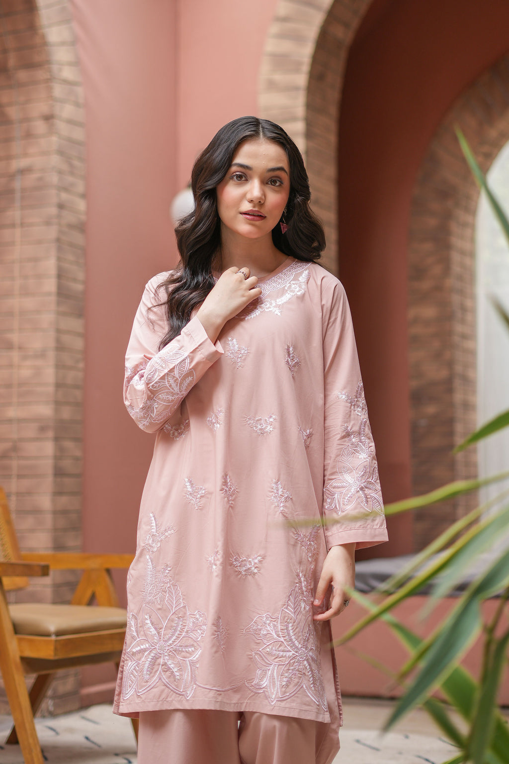 Roséa Premium Cotton Embroidered 2Pc – Dusty Rose (RTW)