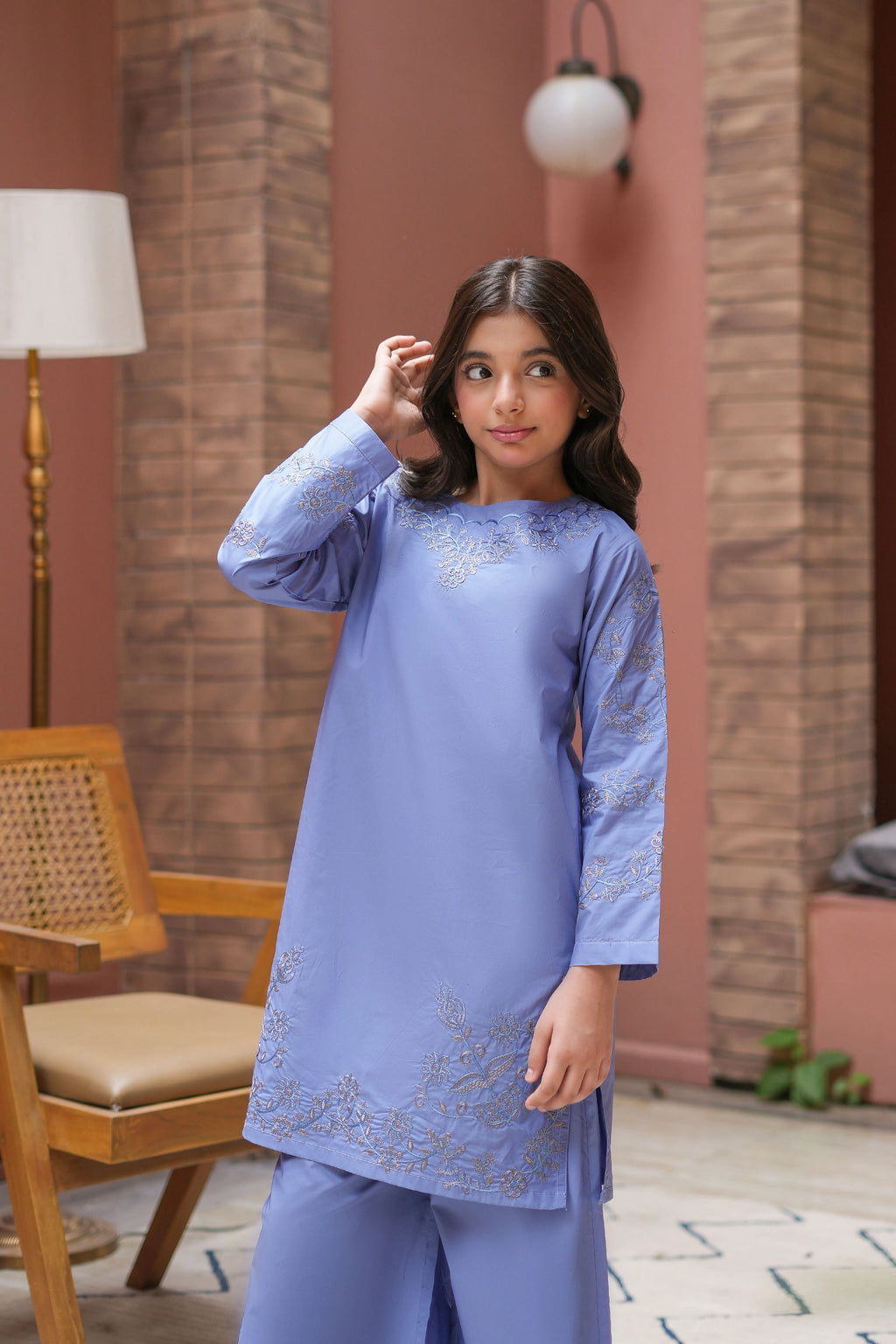 Ayla Premium Cotton with Embroidery 2Pc – Periwinkle (RTW)