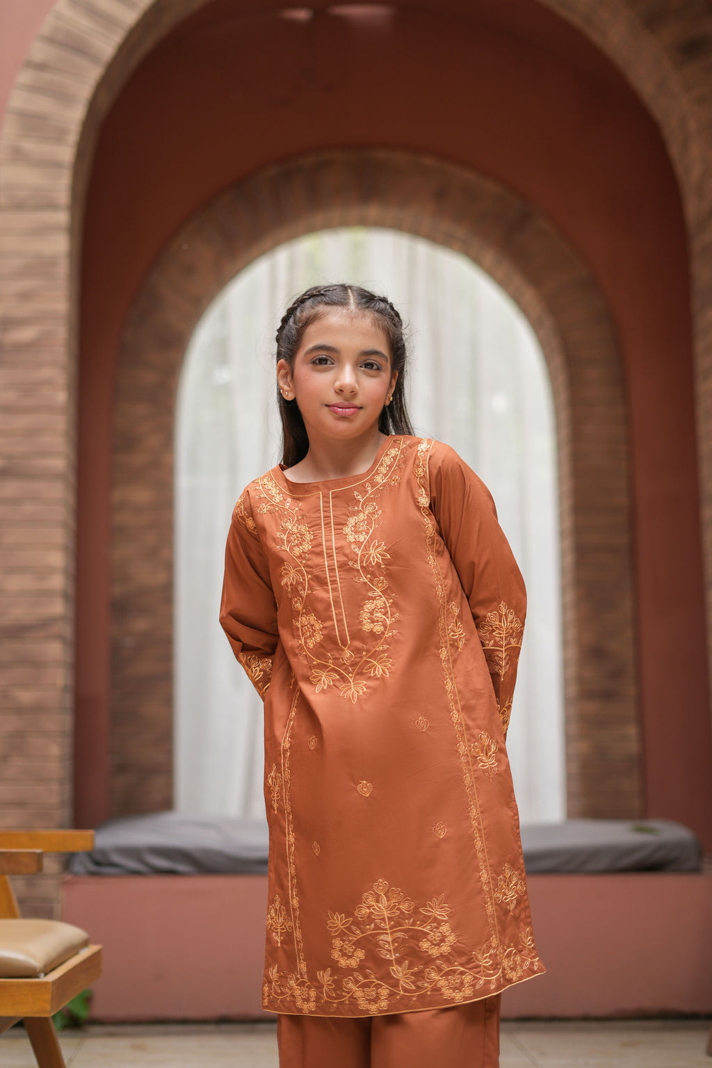 Azmira Premium Cotton Embroidered 2Pc – Copper Brown (RTW)