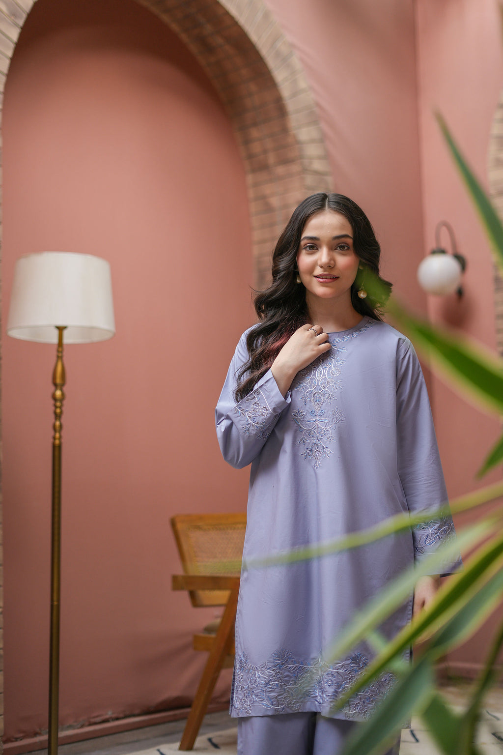 Celestra Premium Cotton Embroidered 2Pc – Lavender Grey (RTW)