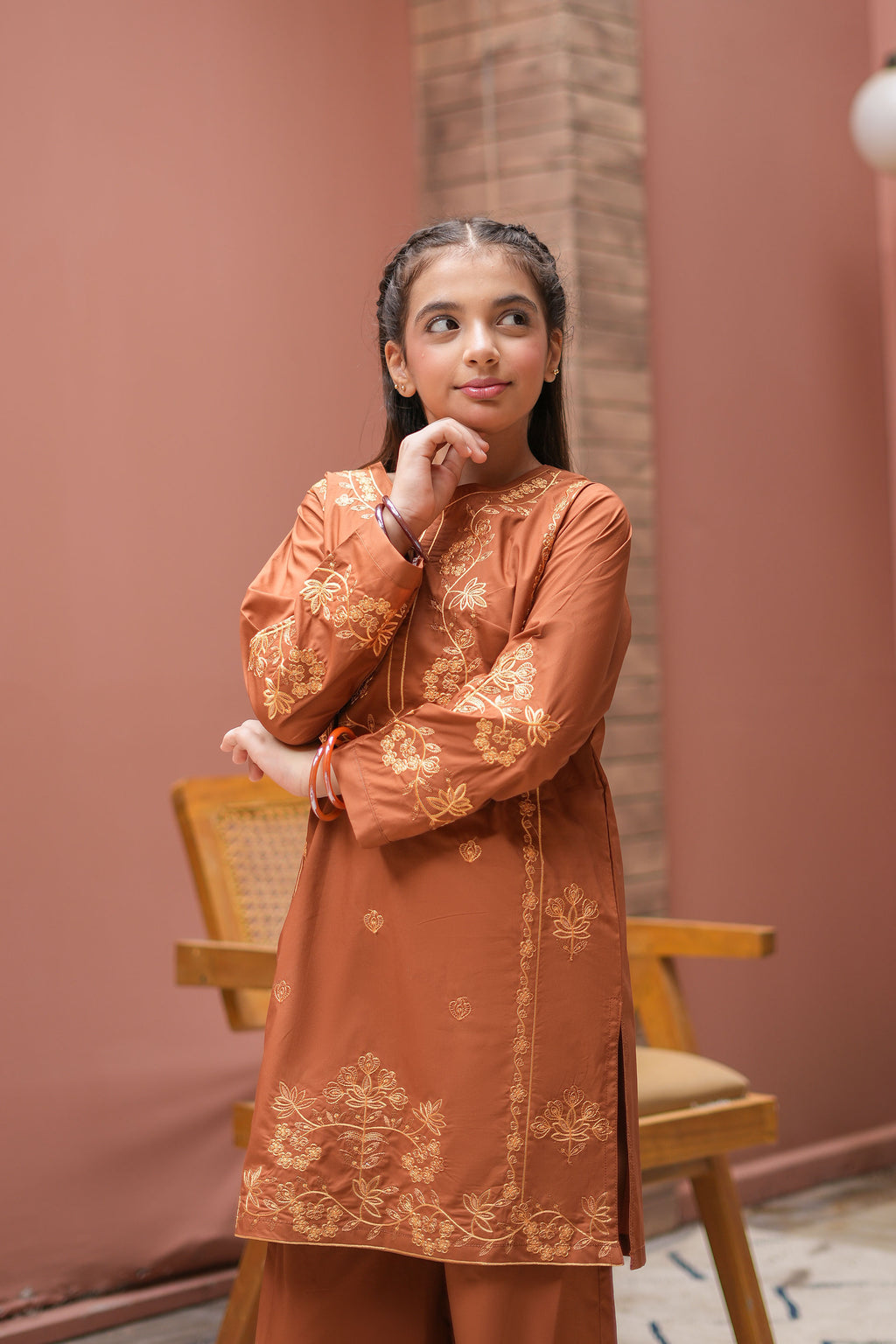 Azmira Premium Cotton Embroidered 2Pc – Copper Brown (RTW)