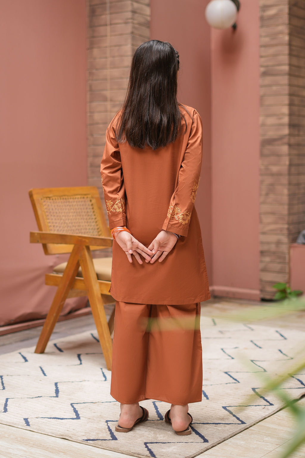 Azmira Premium Cotton Embroidered 2Pc – Copper Brown (RTW)