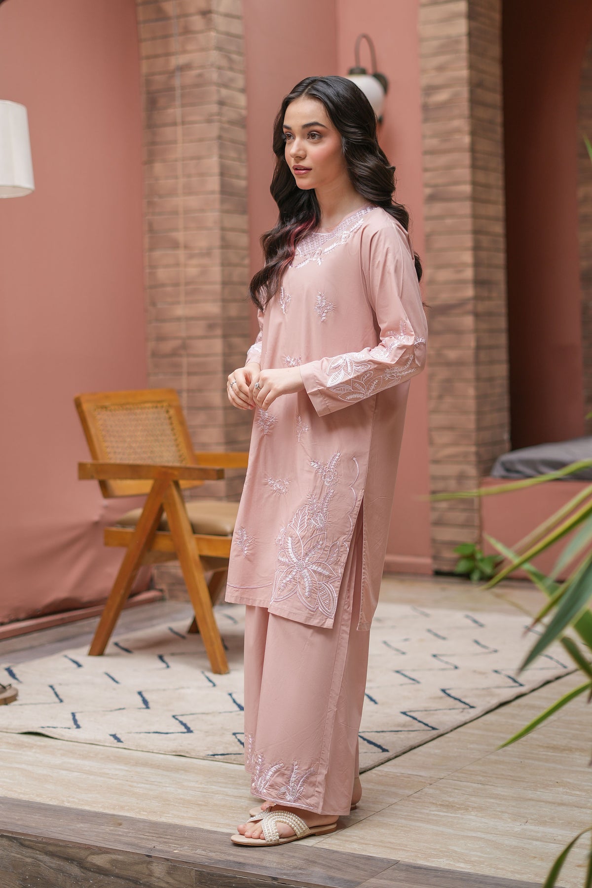 Roséa Premium Cotton Embroidered 2Pc – Dusty Rose (RTW)