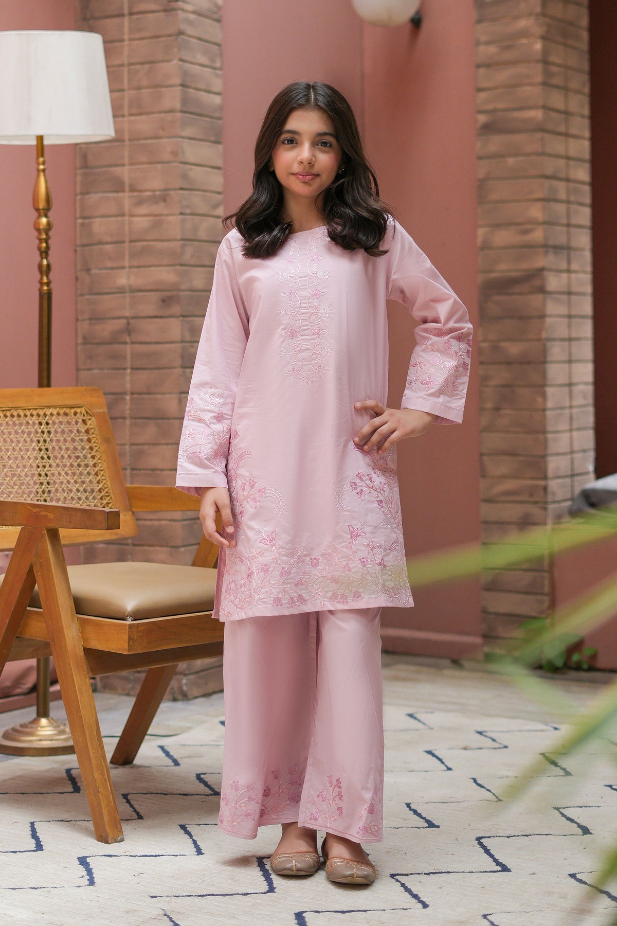 Elara Premium Cotton Embroidered 2Pc – Blush Pink (RTW)