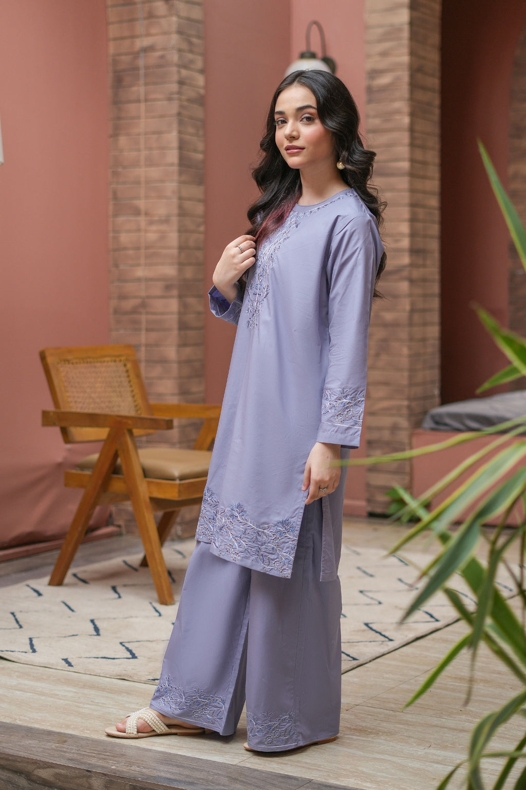 Celestra Premium Cotton Embroidered 2Pc – Lavender Grey (RTW)